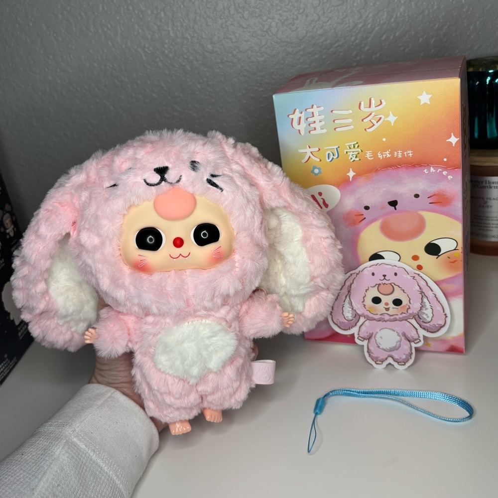 Baby Three Big Cute Plush Pendant - Confirmed Fluffy Pink Bunny